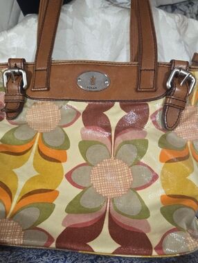 Fossil Key Per Retro Floral Coated Canvas Shoulder Bag in Brown & Multi-Color